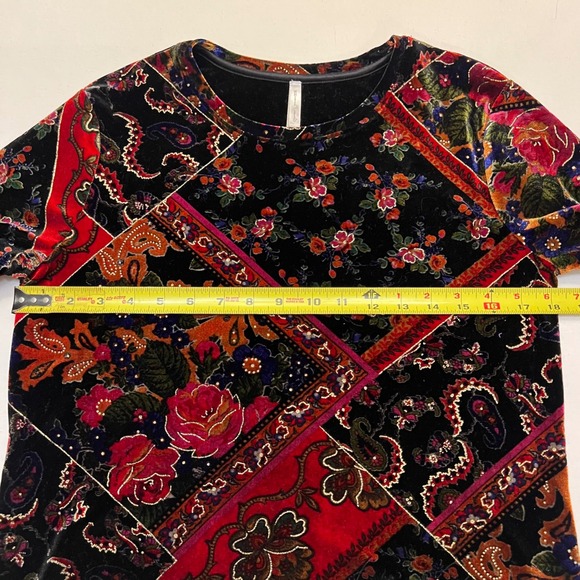 Black Velvet Floral Patchwork Artsy Boho Indie Eclectic Y2K Top Size M - Picture 4 of 8